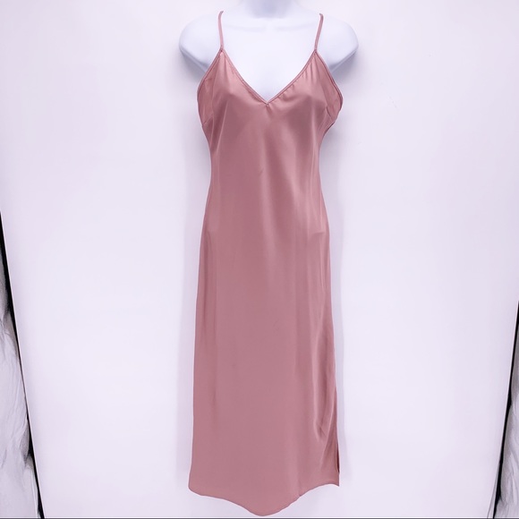 DREW Dresses & Skirts - DREW Anthropologie Mauve Satin Midi Dress Sz S